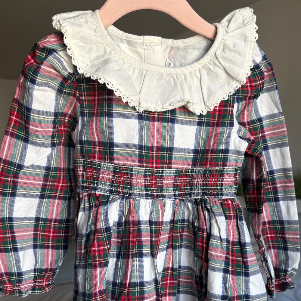 Janie & Jack Tartan Ruffle Collar Dress